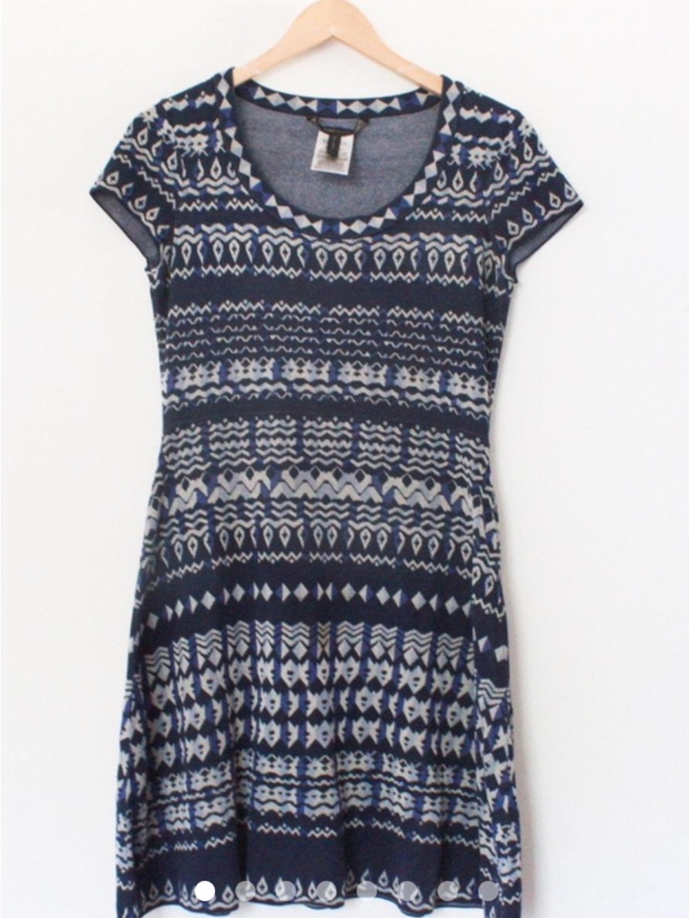 BCBGMaxAzria Navy and White Patterned Short Sleeve Mini Dress